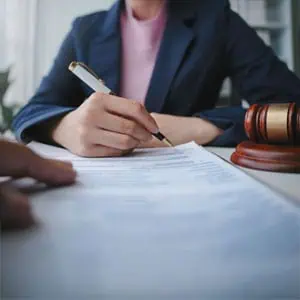 Client filling out estate planning forms with guidance from a professional attorney